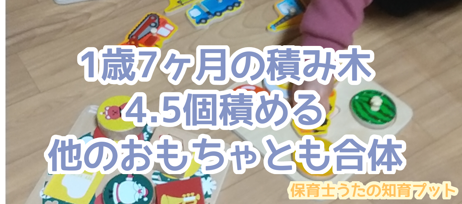 1歳7ヶ月の積み木を積む数 4 5個で 他のおもちゃとも合わせて遊ぶ 知育プット